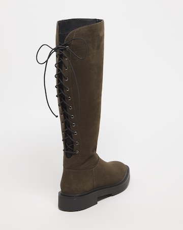 Bonn Lace Up Back Flat Knee High Boots - Extra Wide Fit (EEE) & Super Curvy Calf