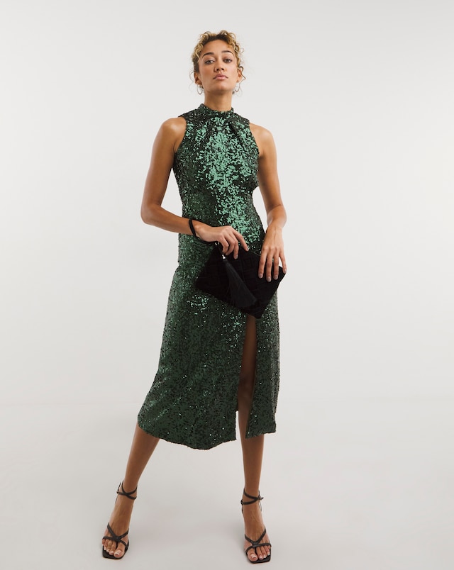 Closet London Sequin V-Back Dress - Green