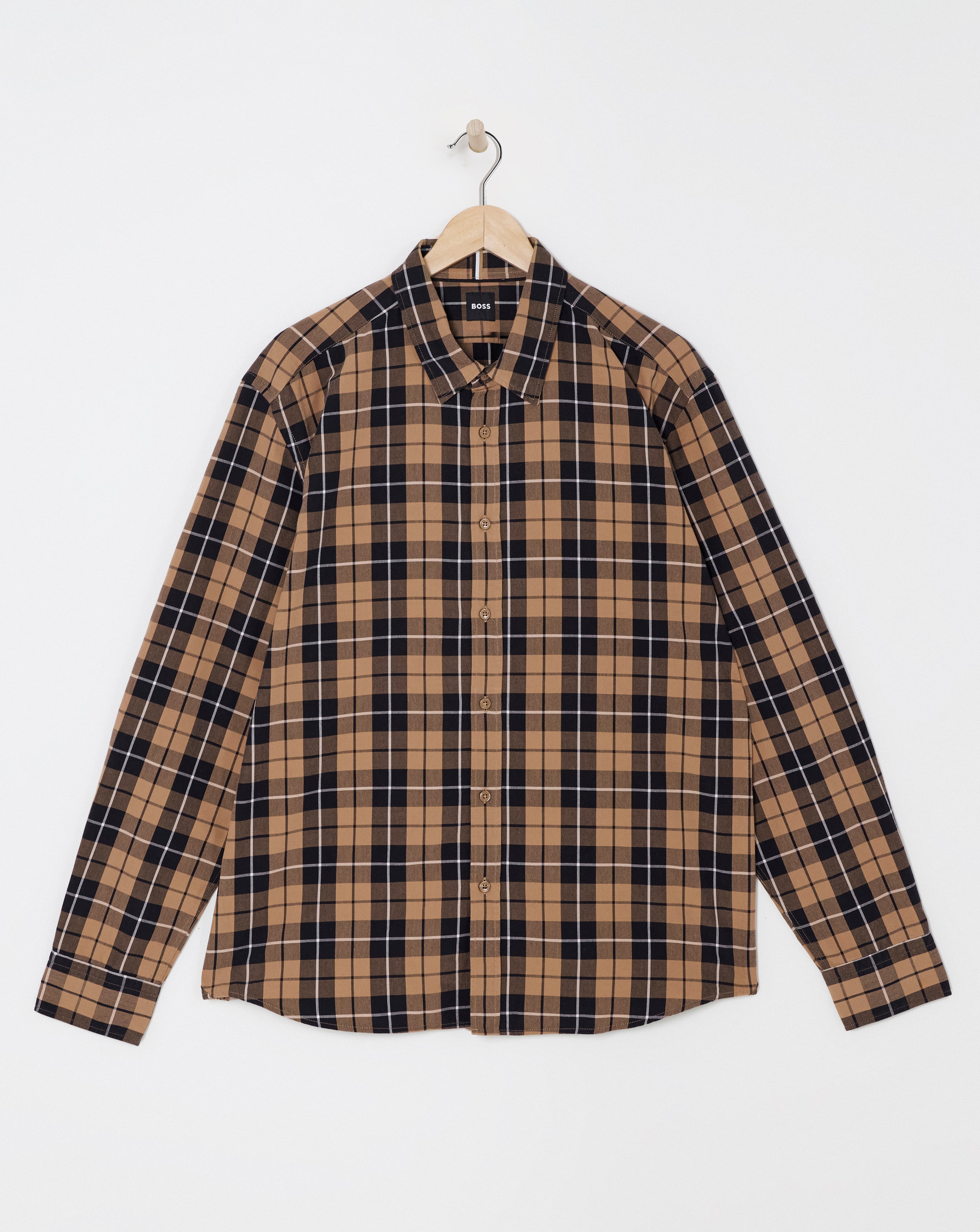 BOSS Long Sleeve Beige Check Shirt
