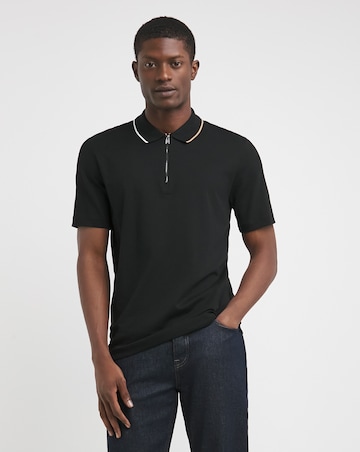 BOSS Short Sleeve Black Zip Neck Polo