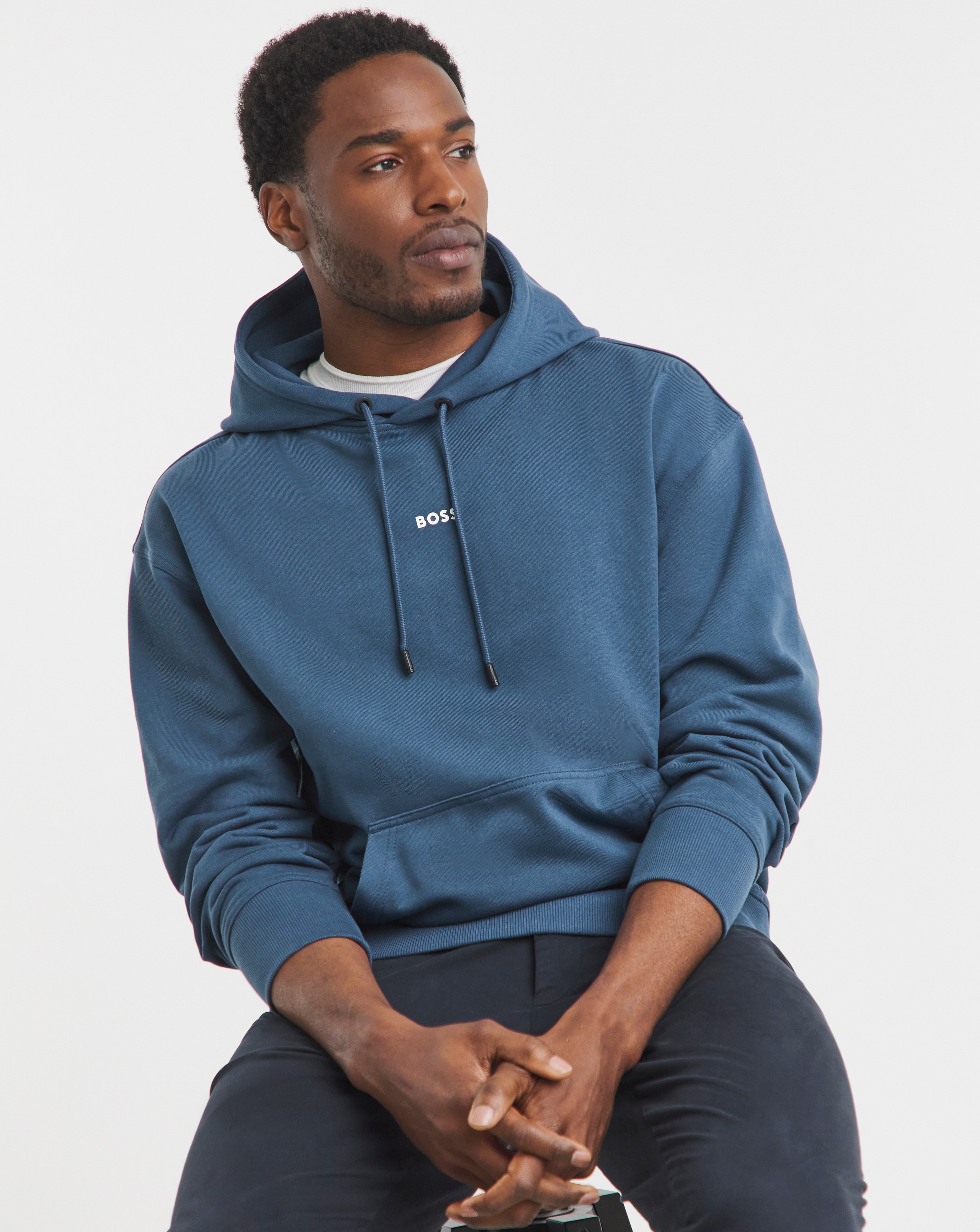 BOSS Centre Logo Hoodie in Dark Blue