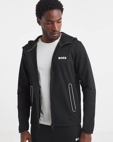 BOSS Zip Through Logo Hoodie - Black