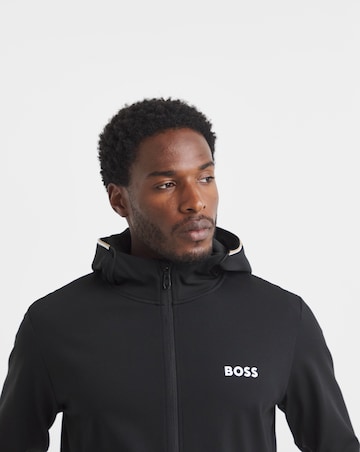 BOSS Zip Through Logo Hoodie - Black