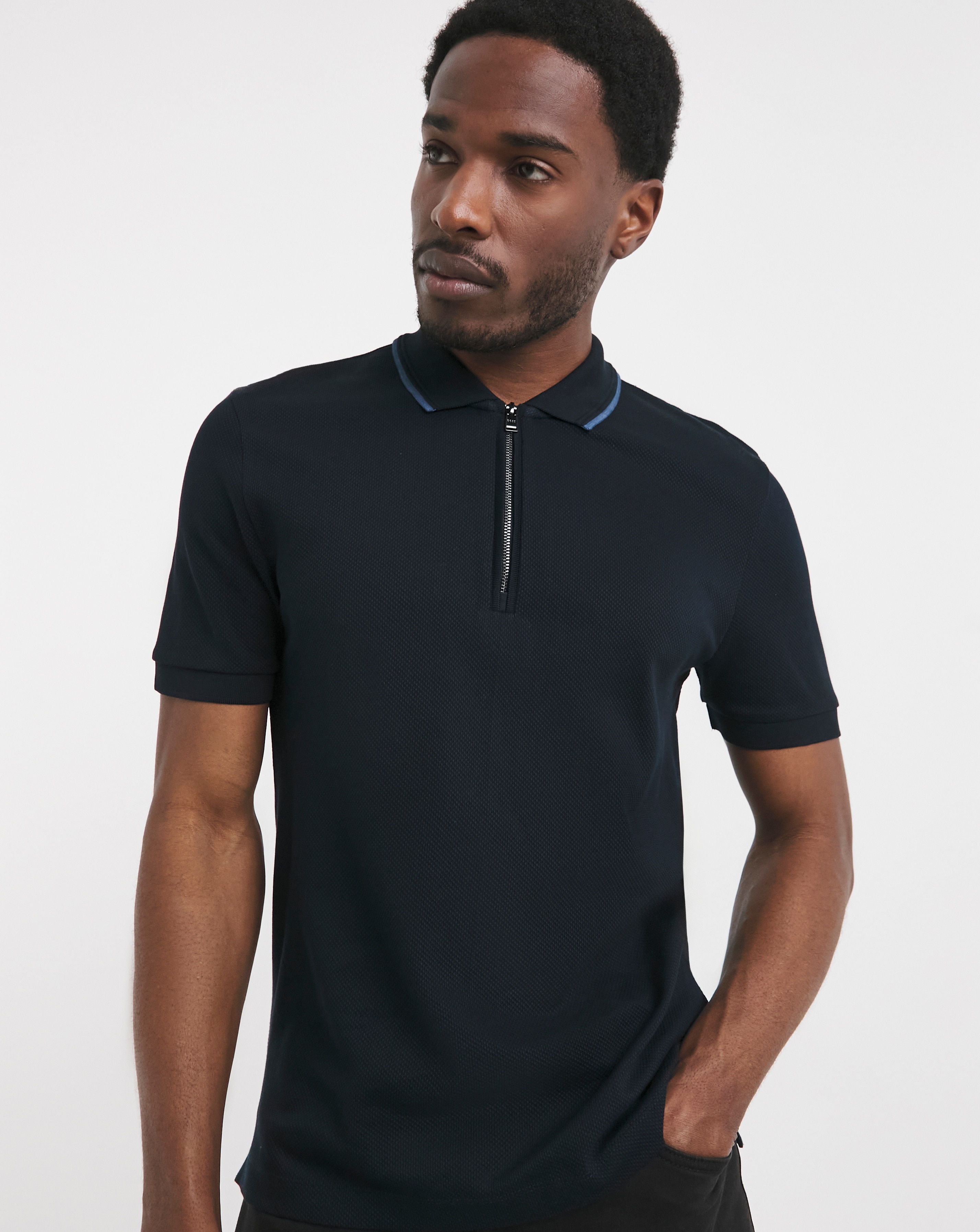 BOSS Short Sleeve Zip Neck Jersey Polo
