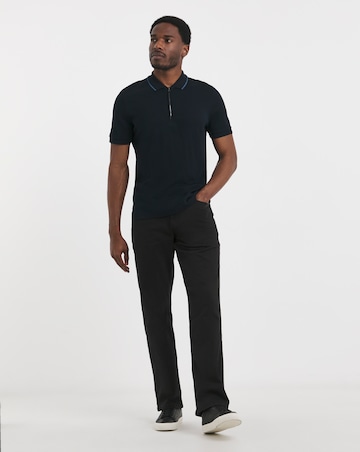 BOSS Short Sleeve Zip Neck Jersey Polo - Dark Blue