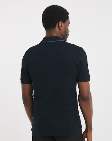 BOSS Short Sleeve Zip Neck Jersey Polo - Dark Blue