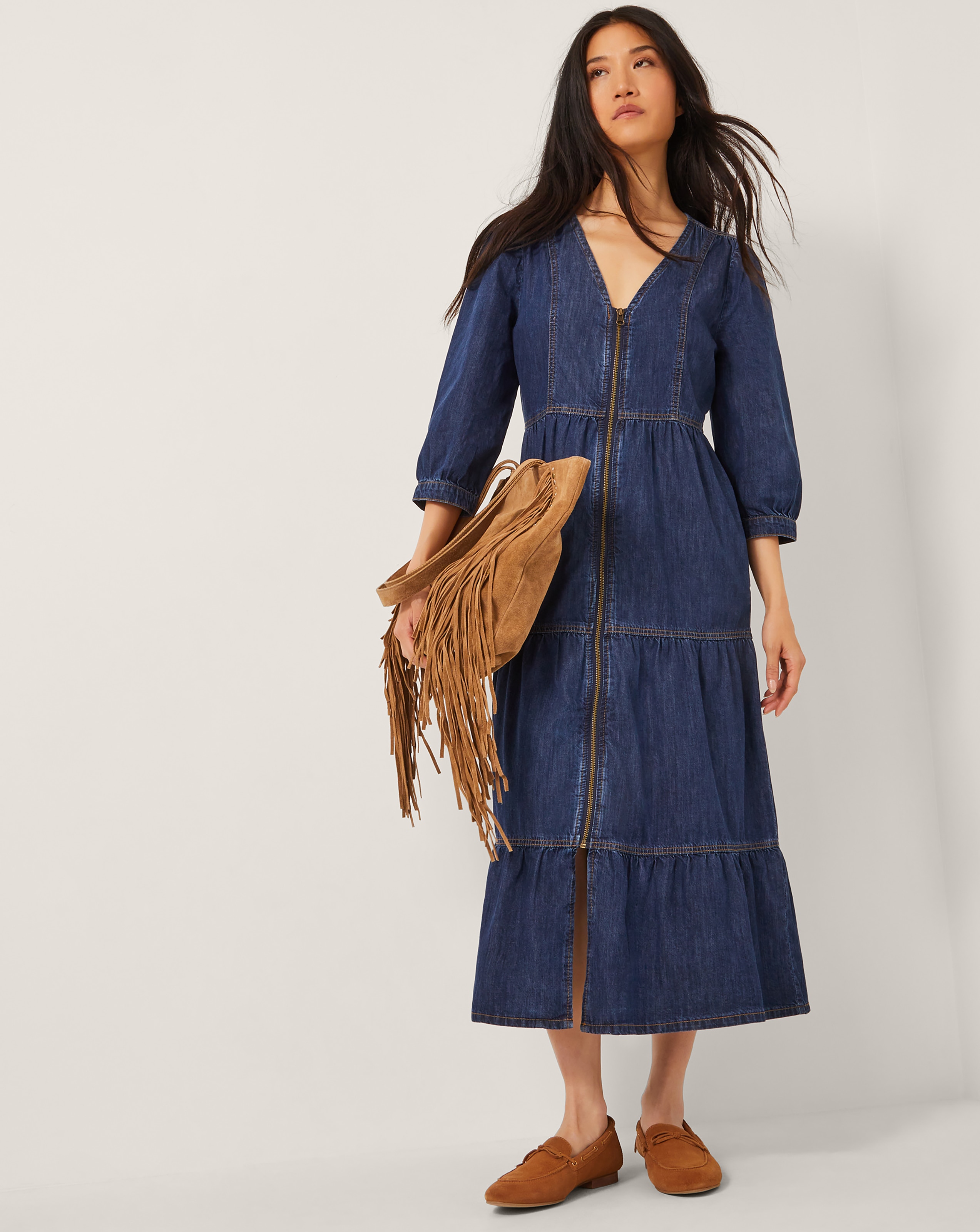 Monsoon Maya Zip Denim Midi Dress