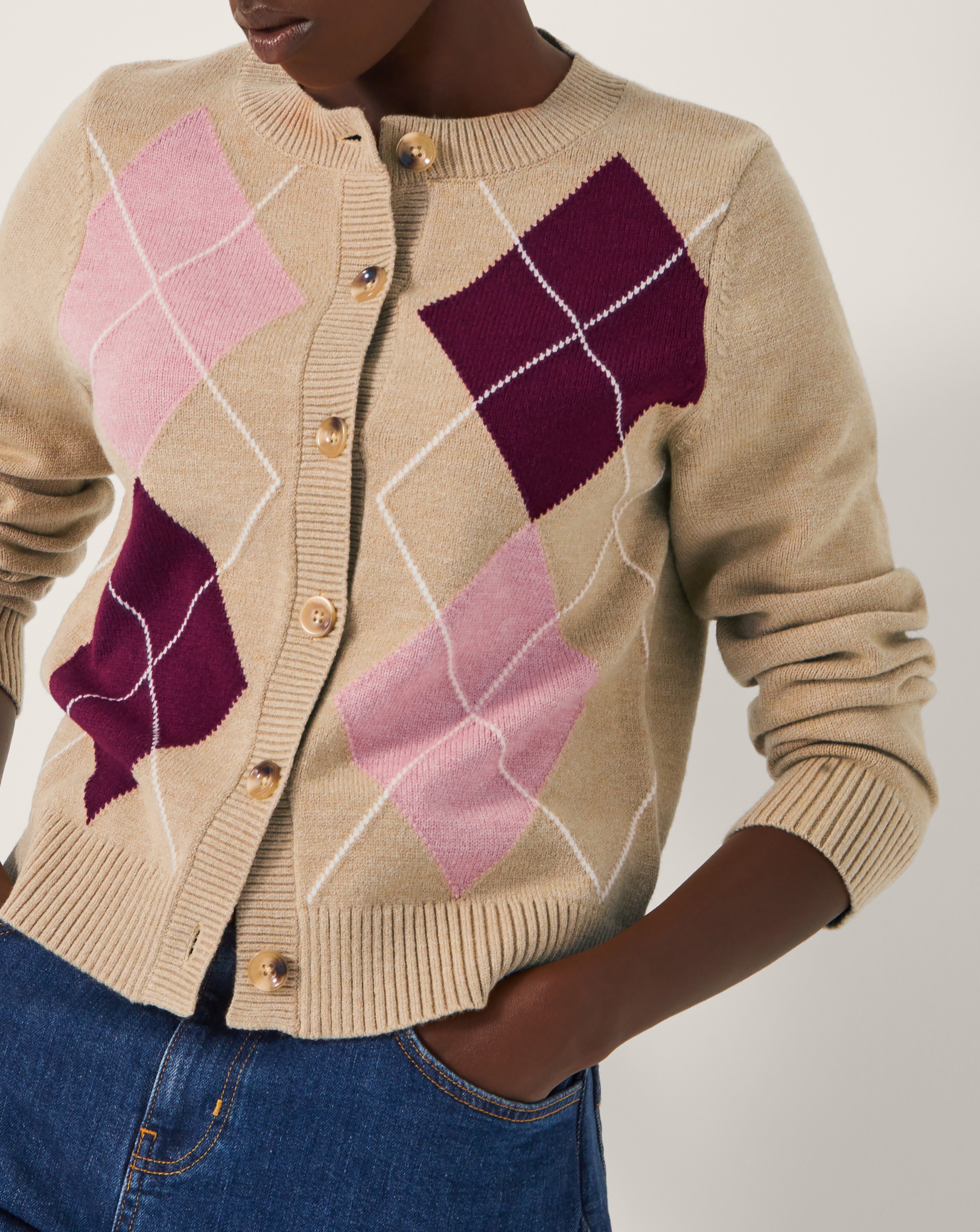 Monsoon Anne Argyle Knitted Cardigan | JD Williams