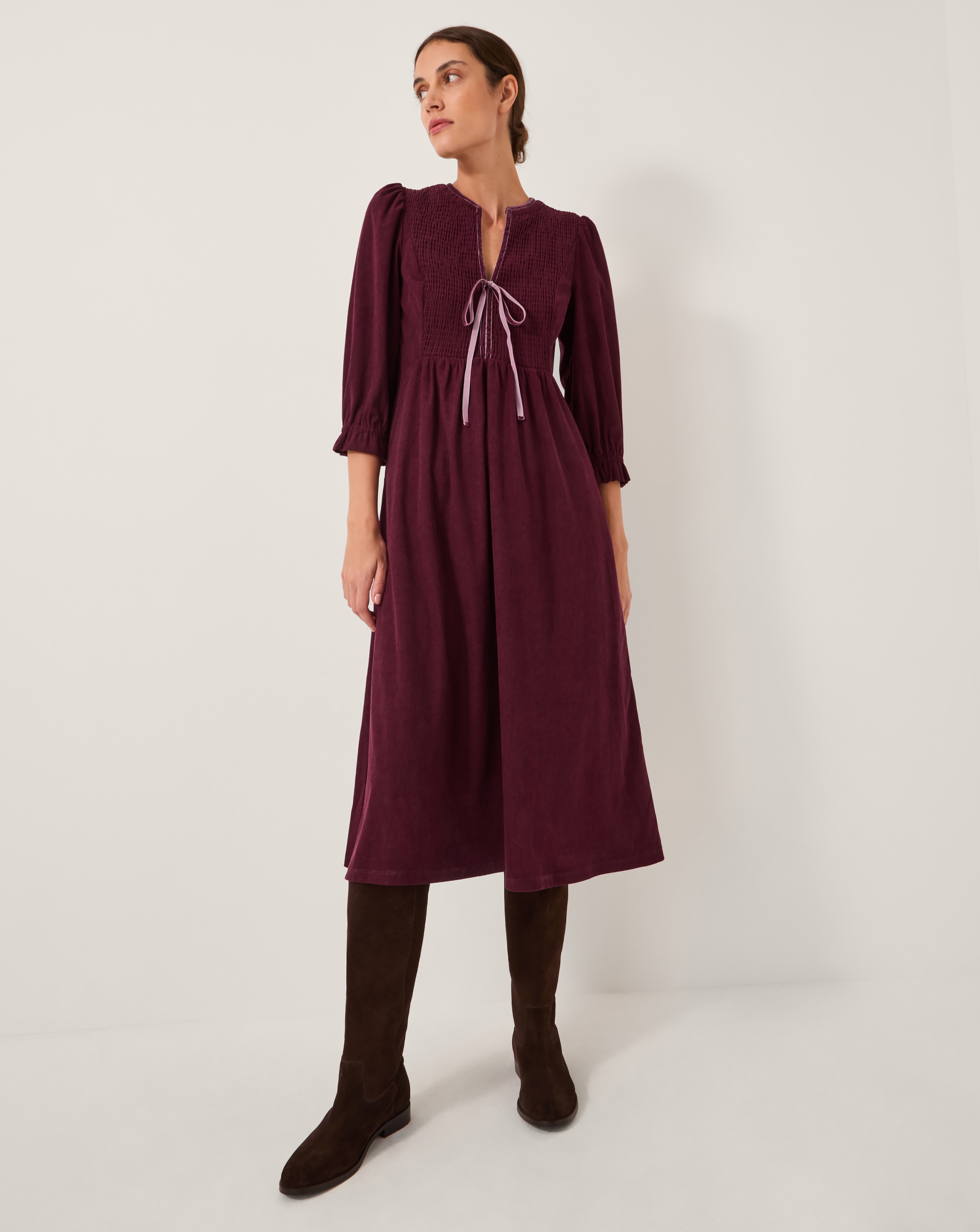 Monsoon Sara Smocked Corduroy Midi Dress