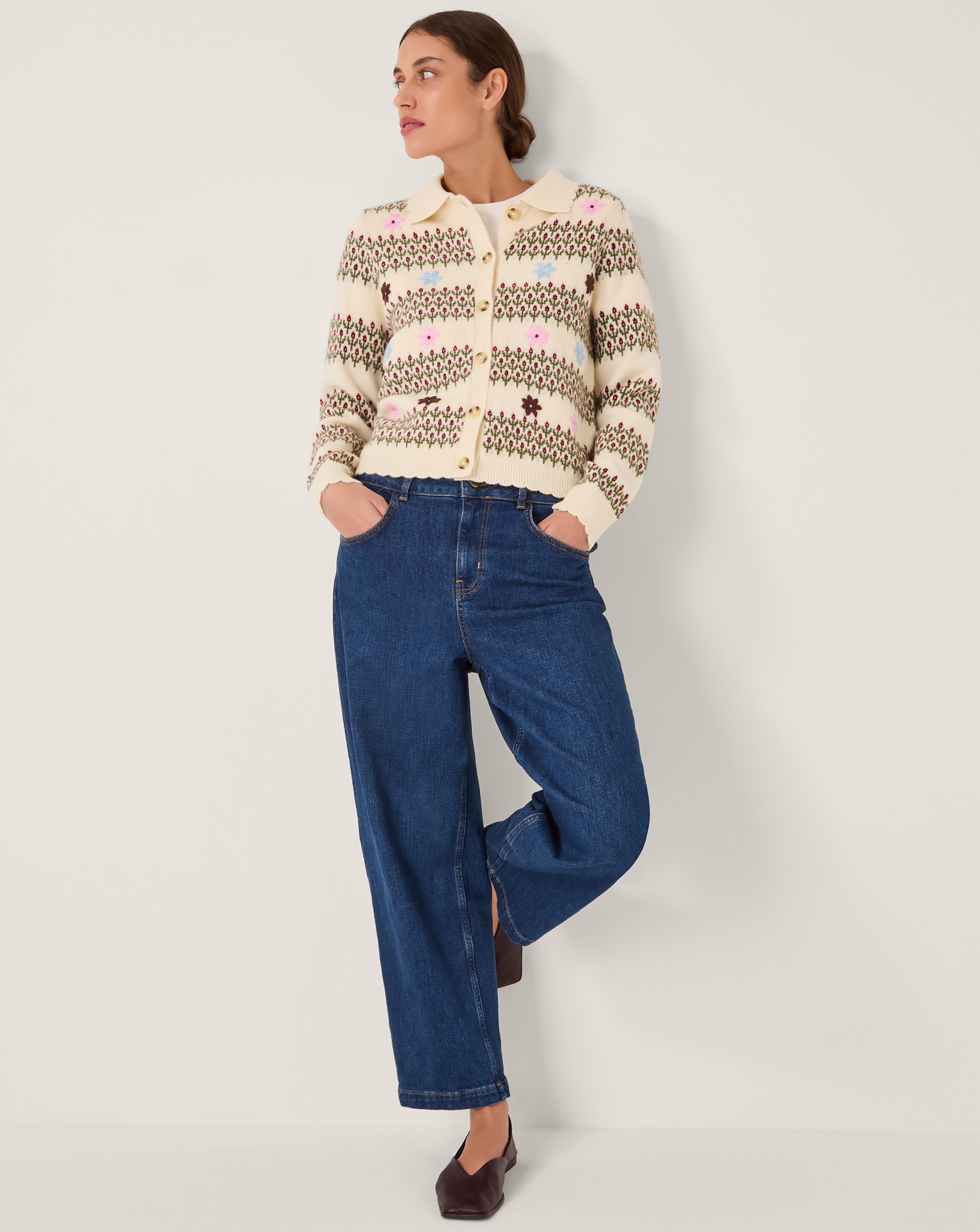 Monsoon Ella Floral Collar Cardigan