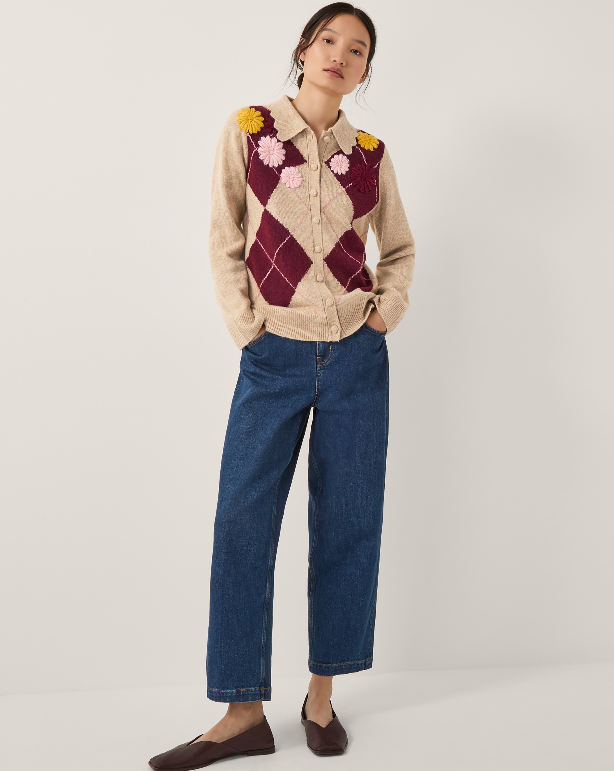 Monsoon Ami Floral Argyle Cardigan