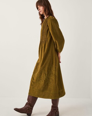 Monsoon Joyce Pintuck Embroidered Corduroy Midi Dress