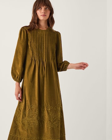 Monsoon Joyce Pintuck Embroidered Corduroy Midi Dress