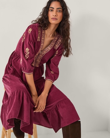 Monsoon Mia Embroidered Corduroy Midi Dress