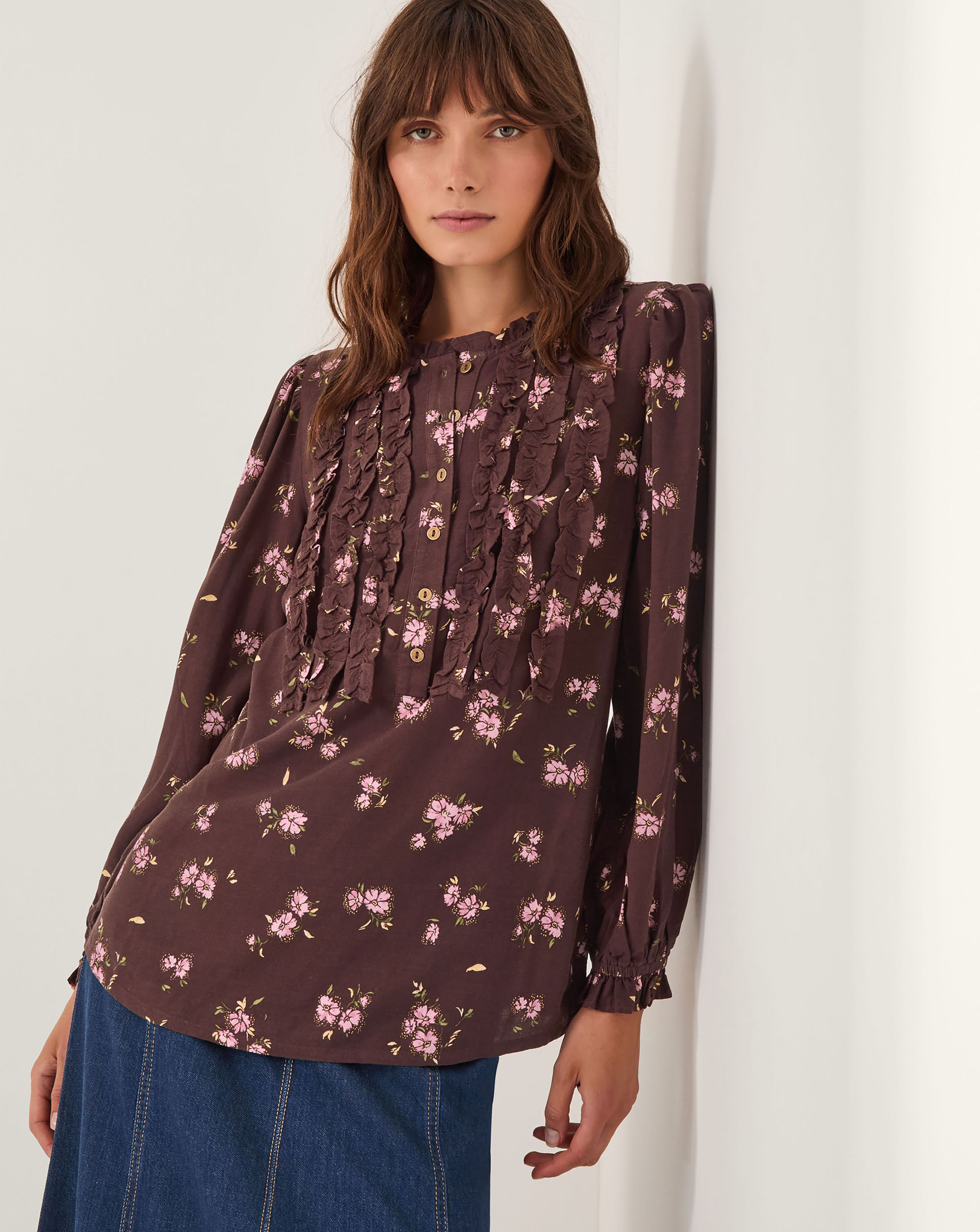 Monsoon Hanya Floral Print Ruffle Blouse