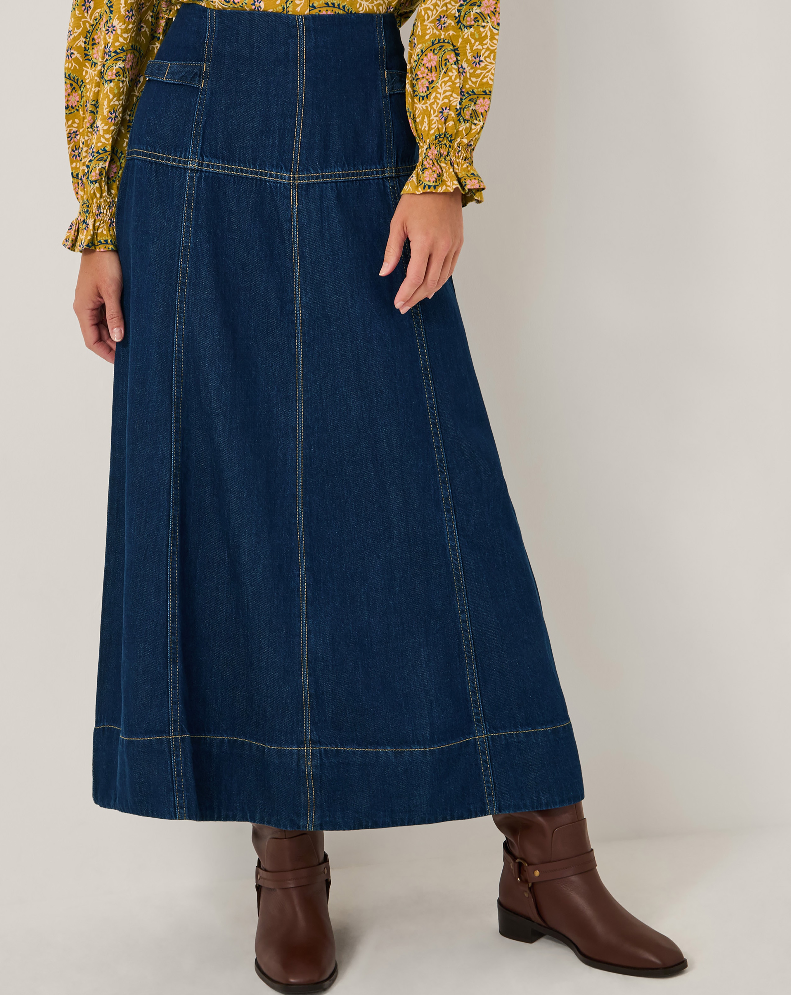 Monsoon Brooke Seamed Denim Midi Skirt