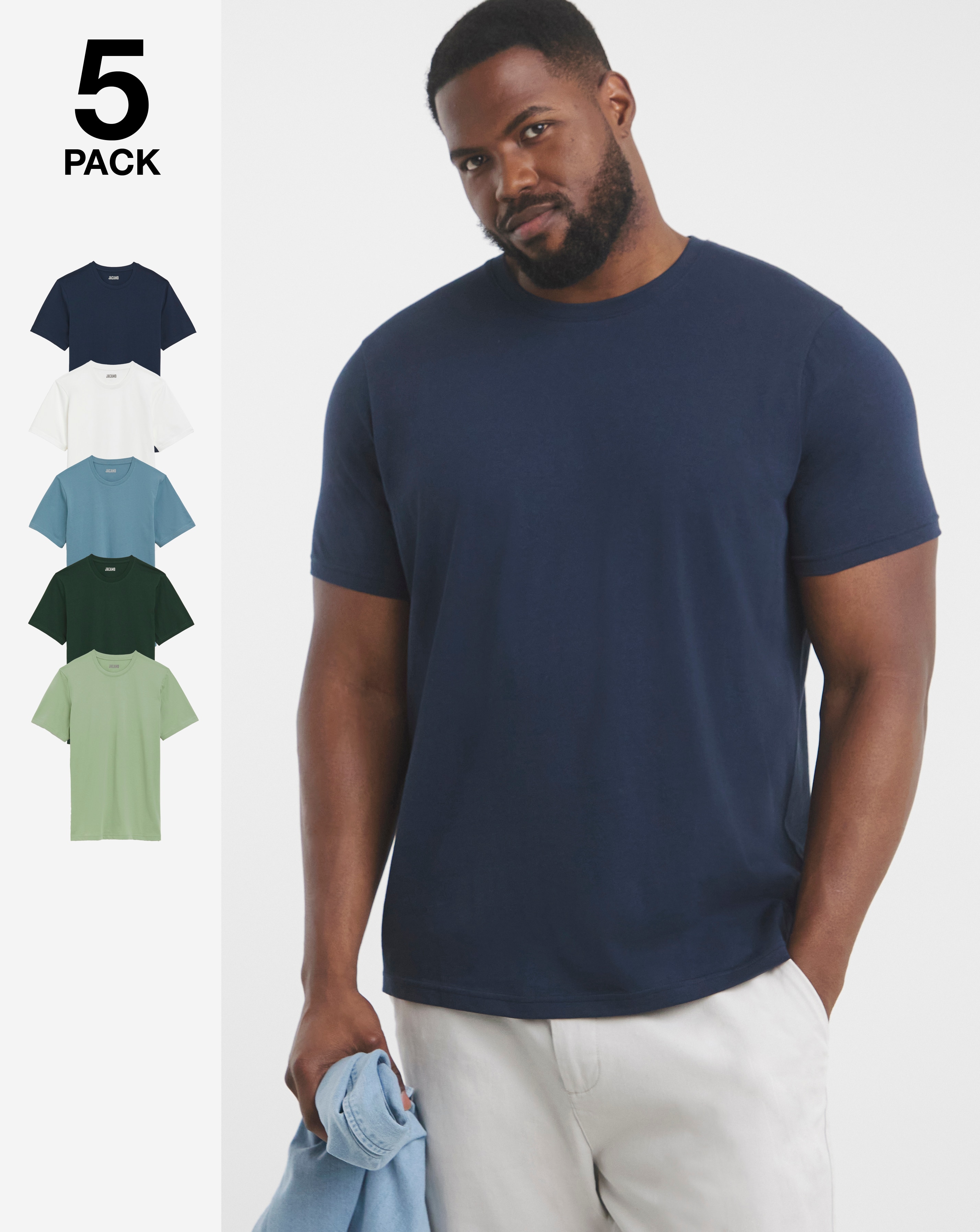 5 Pack Multi Crew Neck T-shirts Long