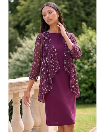 Roman Petite Foil Contrast Mock Dress