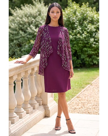 Roman Petite Foil Contrast Mock Dress
