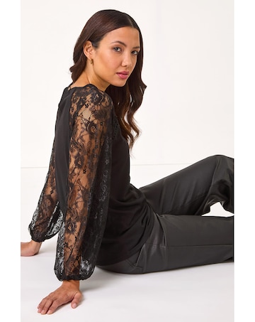 Roman Lace Sleeve Stretch Tunic Top