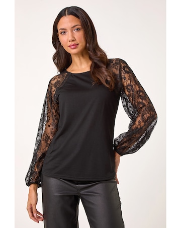 Roman Lace Sleeve Stretch Tunic Top