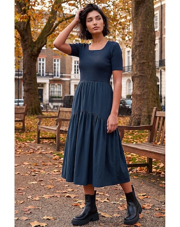 Roman Knit Woven Mix Midi Dress