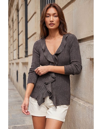 Roman Frill Trim Ribbed Knit Top
