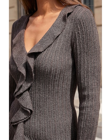 Roman Frill Trim Ribbed Knit Top
