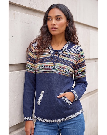 Roman Nordic Print Hooded V-Neck Jumper