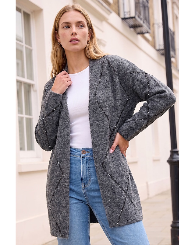 Roman Sparkle Argyle Cardigan