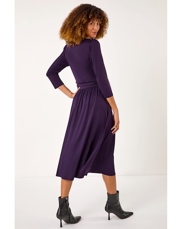 Roman Wrap V-Neck Stretch Midi Dress