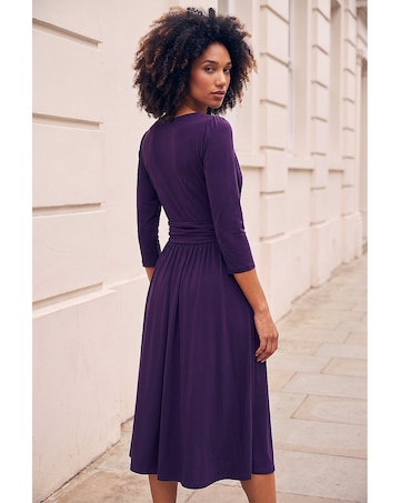 Roman Wrap V-Neck Stretch Midi Dress