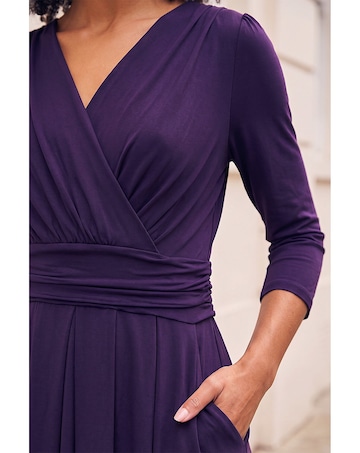 Roman Wrap V-Neck Stretch Midi Dress