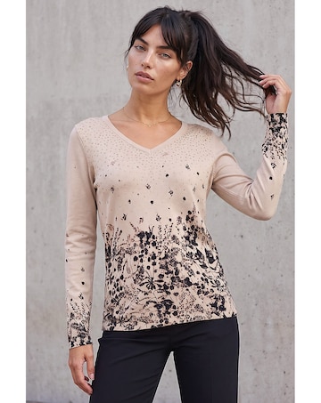 Roman Sparkly Floral V-Neck Knit Jumper