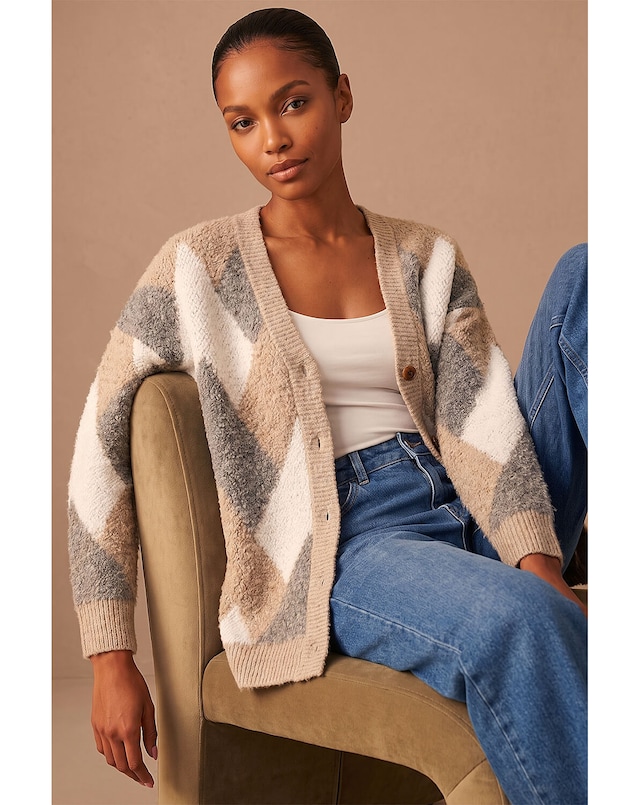 Roman Boucle Chevron Cardigan
