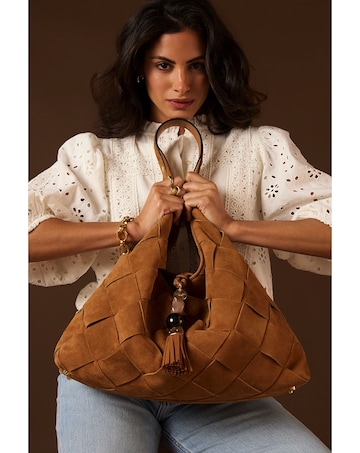 Luella Grey Pandora Weave Tan Suede Weave Slouch Hobo