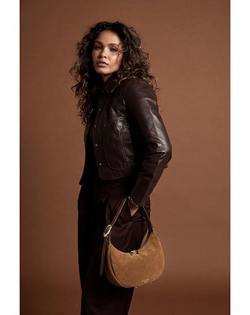 Luella Grey Blythe Tan Suede Scoop Shoulder Bag