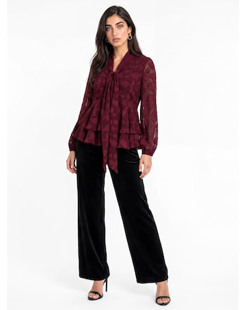 Lovedrobe Burnout Pussybow Peplum Blouse