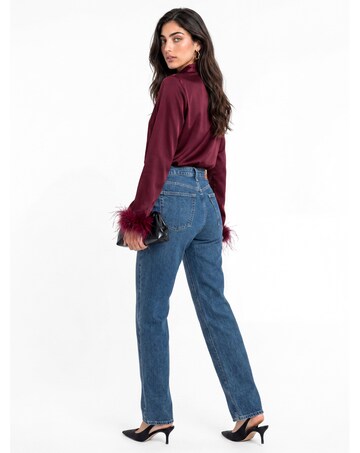 Lovedrobe Feather Cuff Bow Satin Blouse