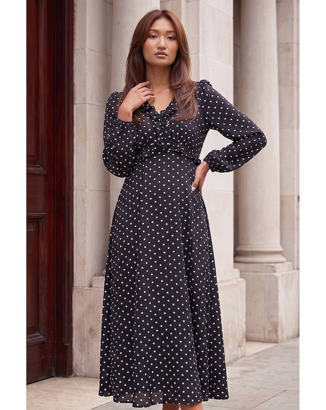 Roman Polka Dot Frill Midi Dress
