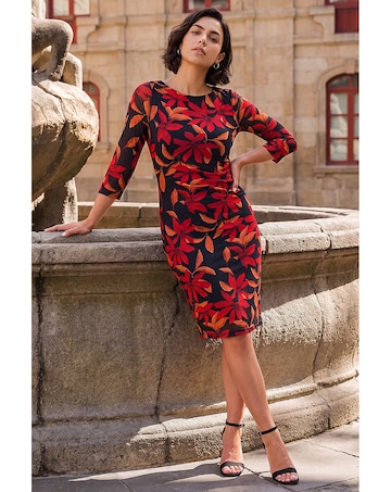 Roman Floral Print Stretch Mesh Dress