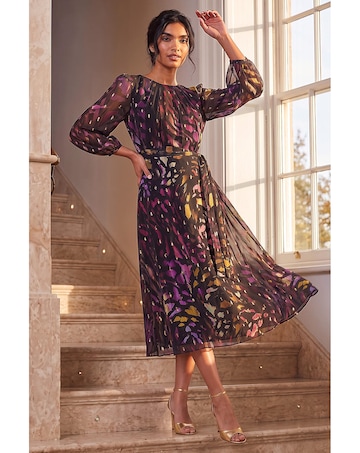 Roman Shimmer Pleat Neck Dress