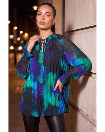 Roman Watercolour Tie Neck Blouse