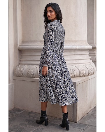 Roman Ditsy Floral Shirred Midi Dress