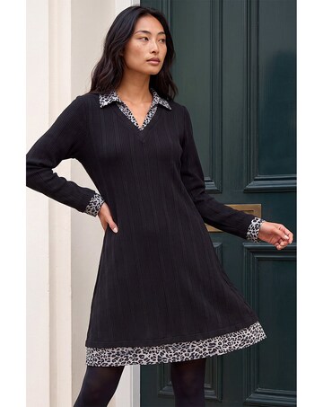 Roman Petite Leopard Collar Knit Dress