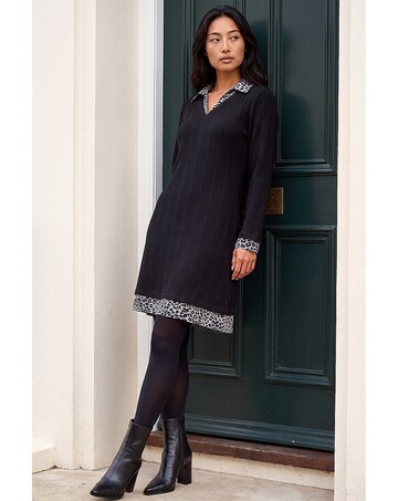 Roman Petite Leopard Collar Knit Dress