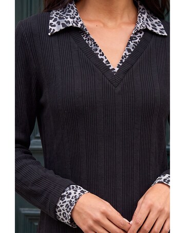 Roman Petite Leopard Collar Knit Dress