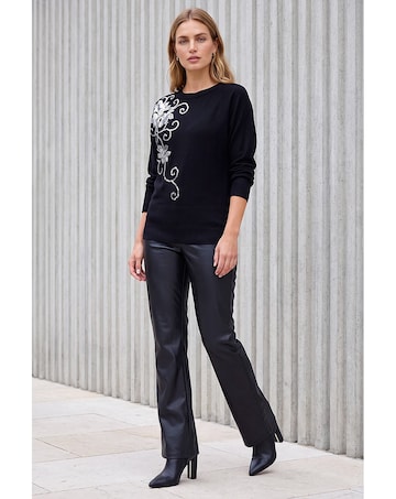 Roman Sequin Floral Batwing Knit Jumper