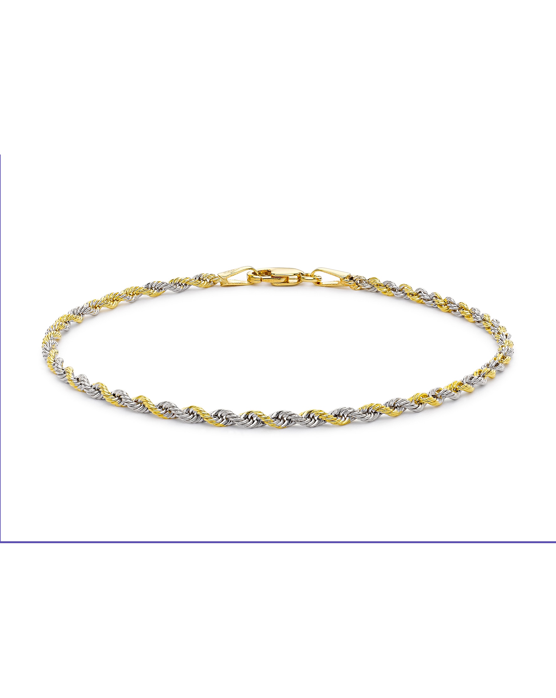 9 Carat 2-Tone Gold Rope Chain Bracelet
