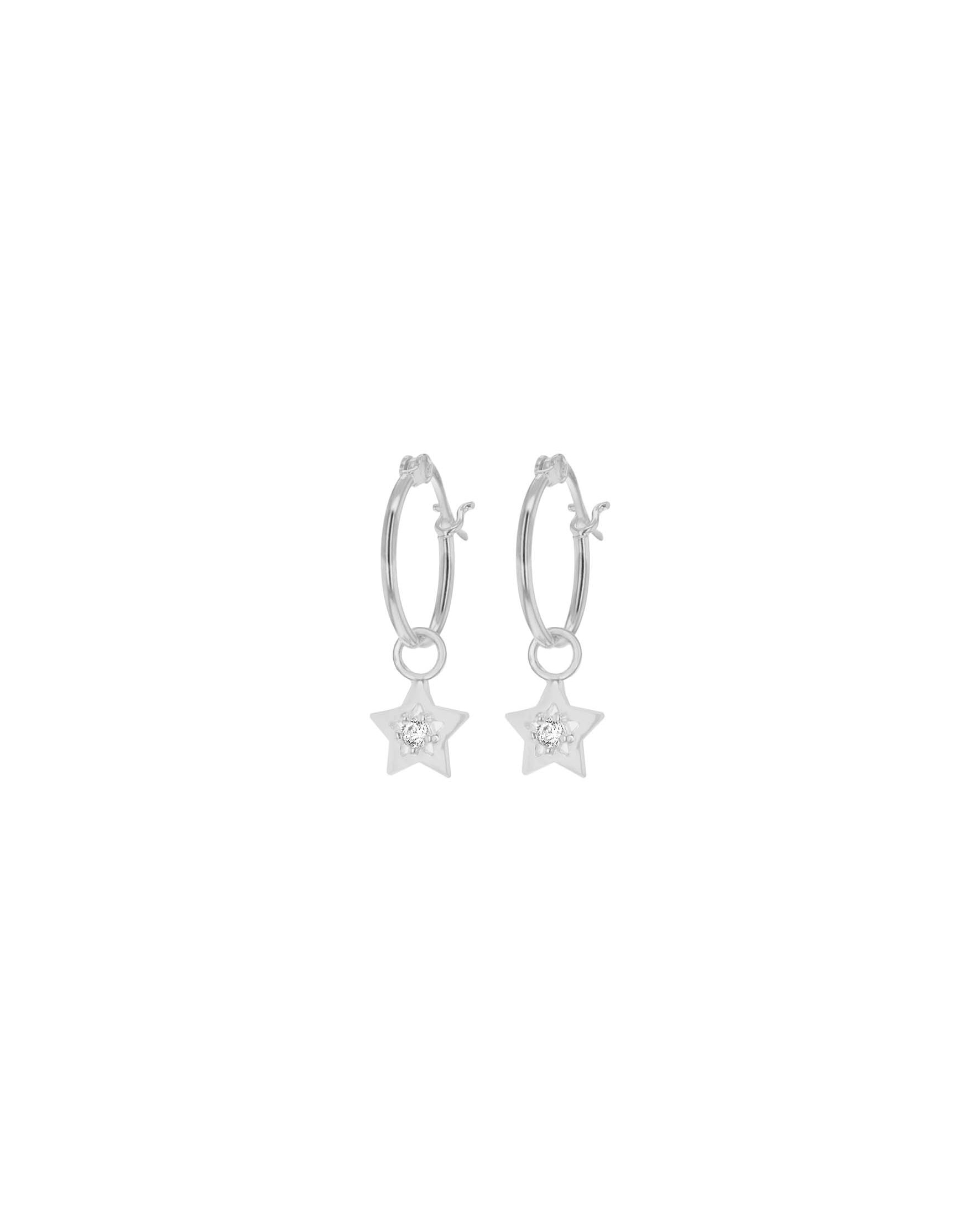 Sterling Silver Hoop Star Drop Earrings